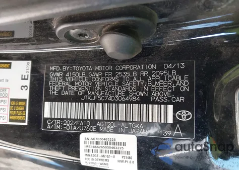 2013 Scion Tc z USA, uszkodzony, nr VIN JTKJF5C74D3064984